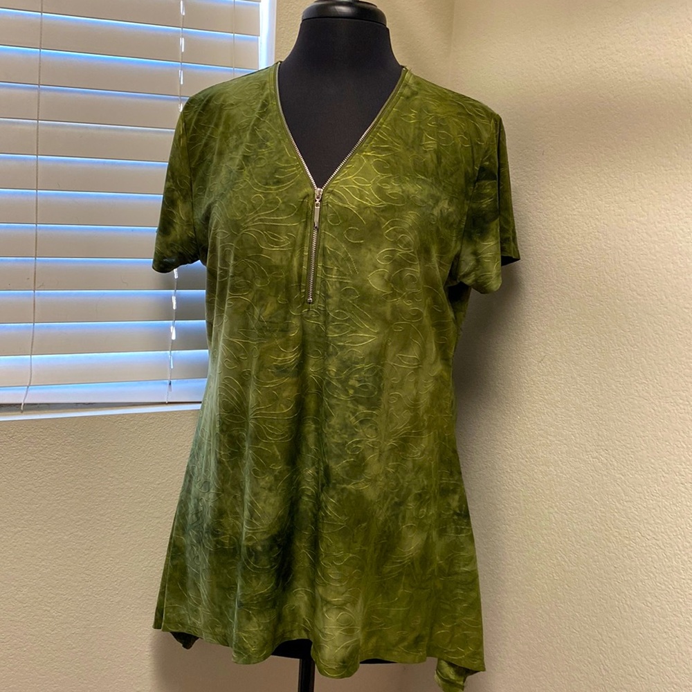 Beautiful Sienna Grace zipper green blouse top XL